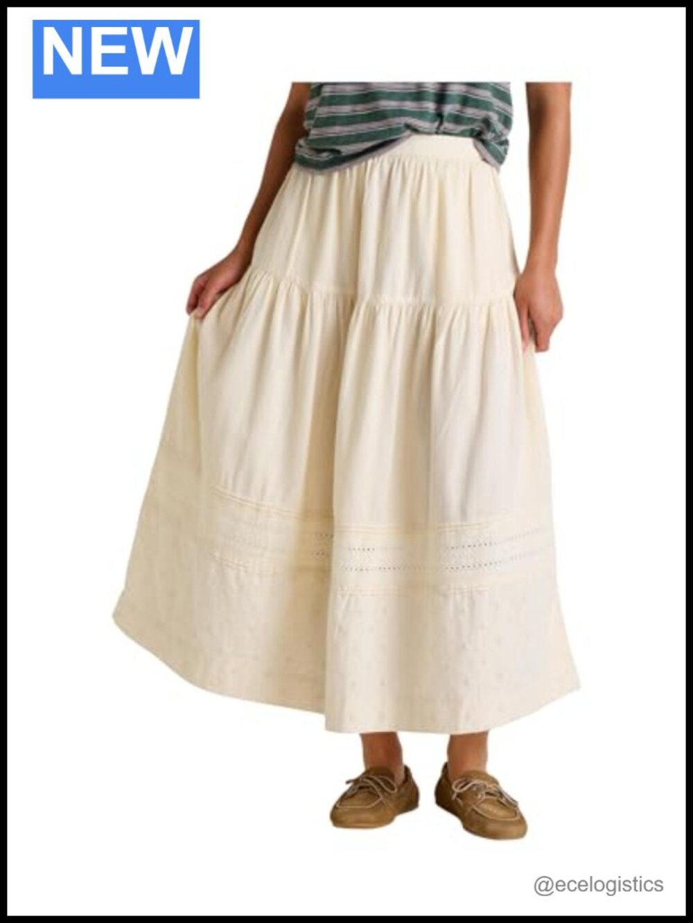 Tiered Midi Skirt 100% Organic Cotton Lightweight Casual